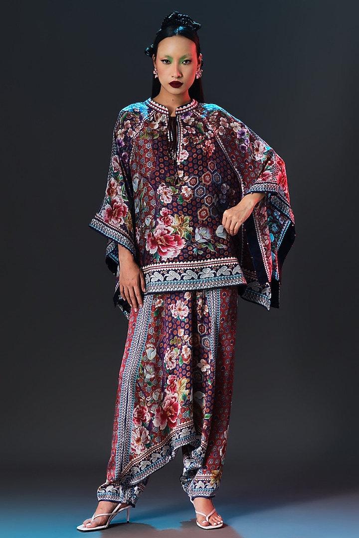 Multi-Colored Silk Printed Poncho Top by Rajdeep Ranawat at Pernia's Pop Up Shop
