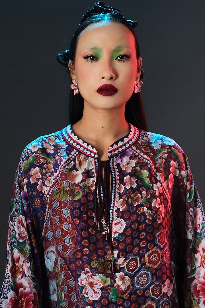 Multi-Colored Silk Printed Poncho Top by Rajdeep Ranawat at Pernia's Pop Up Shop