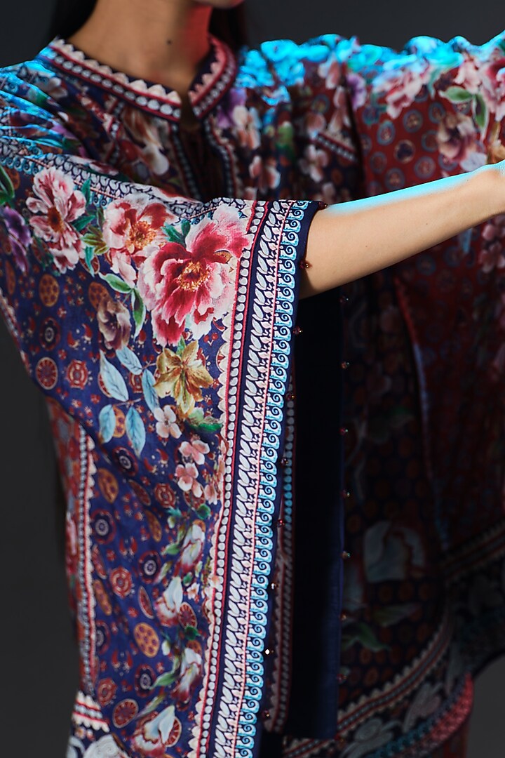 Multi-Colored Silk Printed Poncho Top by Rajdeep Ranawat at Pernia's Pop Up Shop