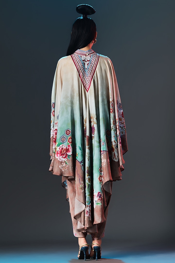 Beige & Sage Green Silk Embroidered Vacation Dress by Rajdeep Ranawat at Pernia's Pop Up Shop