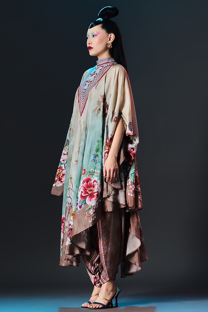 Beige & Sage Green Silk Embroidered Vacation Dress by Rajdeep Ranawat at Pernia's Pop Up Shop