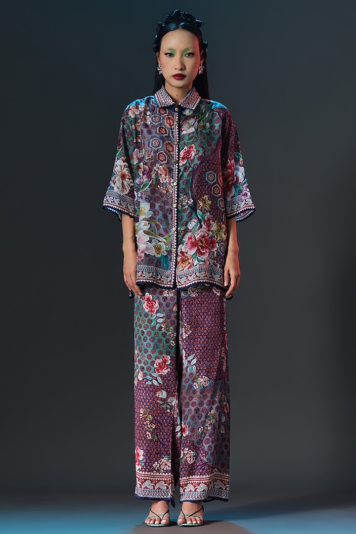 Multi-Colored Silk Printed Cropped Shirt Top by Rajdeep Ranawat at Pernia's Pop Up Shop
