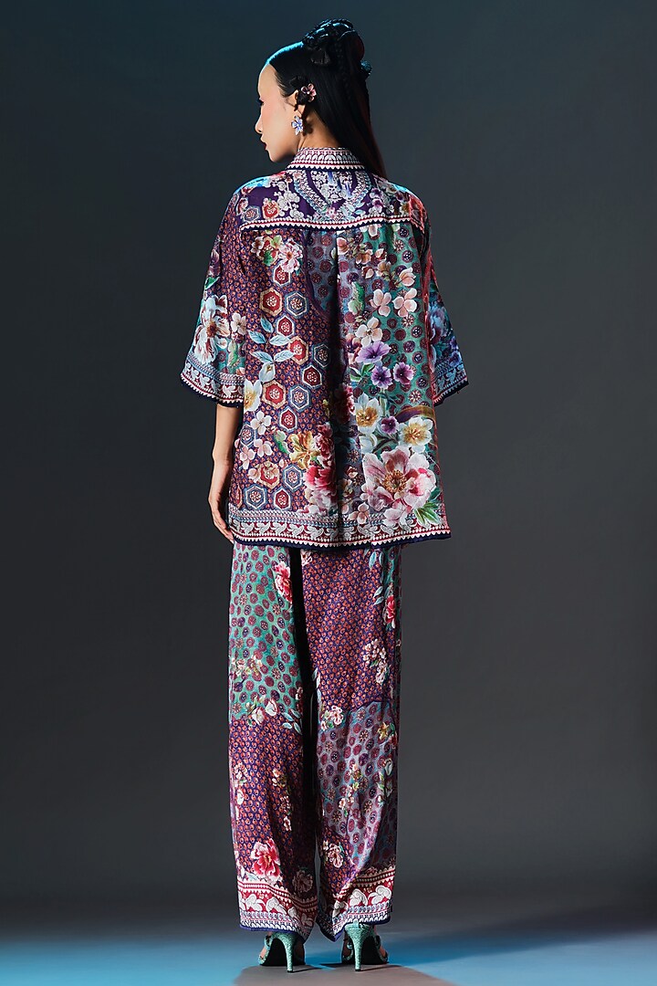 Multi-Colored Silk Printed Cropped Shirt Top by Rajdeep Ranawat at Pernia's Pop Up Shop