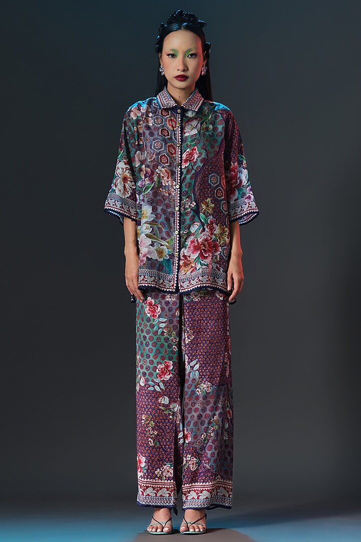Multi-Colored Modal Satin Printed Pants by Rajdeep Ranawat at Pernia's Pop Up Shop