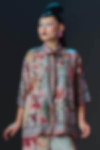 Beige & Sage Green Silk Printed Cropped Shirt Top by Rajdeep Ranawat at Pernia's Pop Up Shop