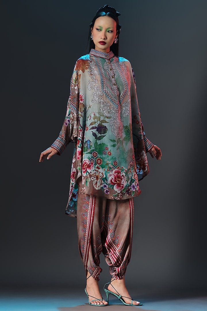 Caramel & Sage Green Silk Shirt Kurta by Rajdeep Ranawat at Pernia's Pop Up Shop