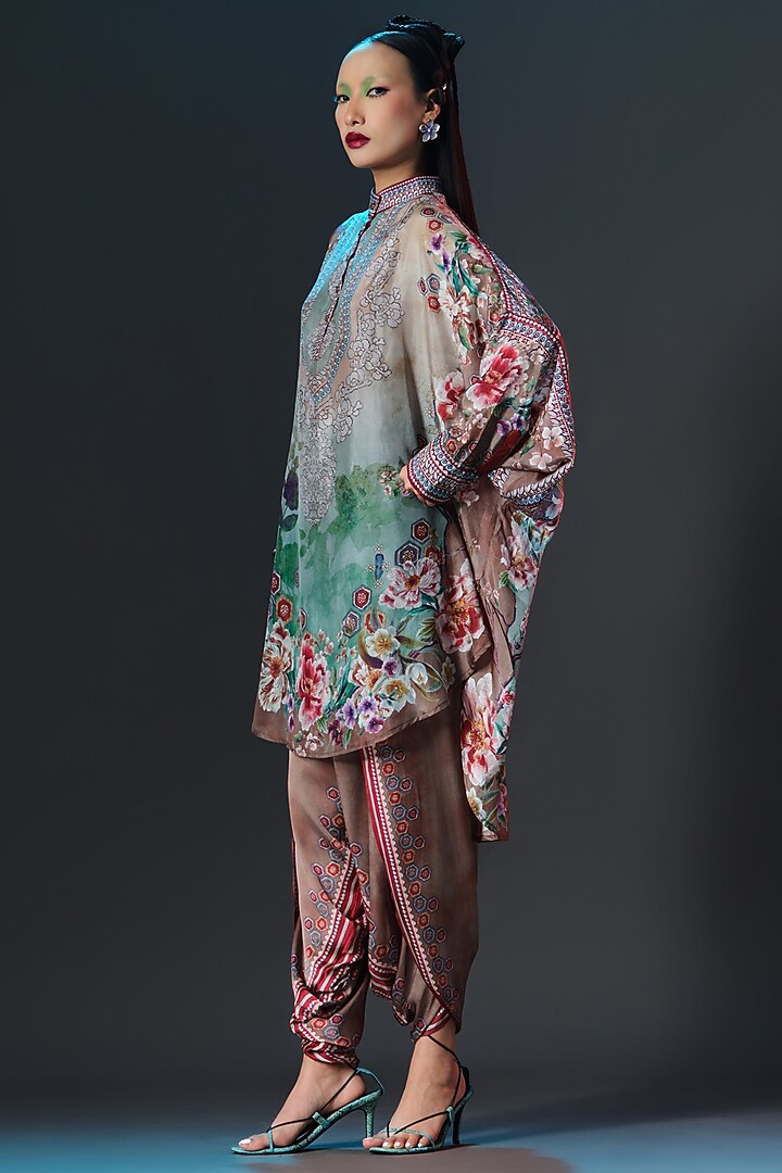 Caramel & Sage Green Silk Shirt Kurta by Rajdeep Ranawat at Pernia's Pop Up Shop