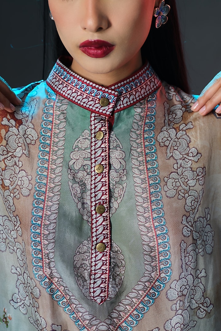 Caramel & Sage Green Silk Shirt Kurta by Rajdeep Ranawat at Pernia's Pop Up Shop
