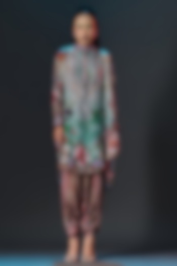 Caramel & Sage Green Modal Satin Printed Dhoti Pants by Rajdeep Ranawat at Pernia's Pop Up Shop