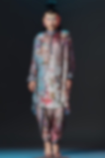 Brick & Aqua Silk Shirt Kurta by Rajdeep Ranawat at Pernia's Pop Up Shop