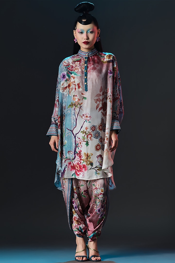 Brick & Aqua Silk Shirt Kurta by Rajdeep Ranawat at Pernia's Pop Up Shop