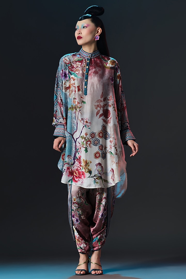 Brick & Aqua Silk Shirt Kurta by Rajdeep Ranawat at Pernia's Pop Up Shop