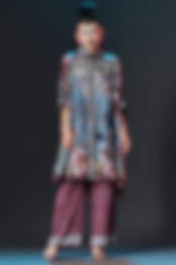 Slate Blue Silk Circular Shirt by Rajdeep Ranawat at Pernia's Pop Up Shop