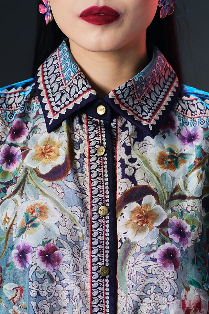 Slate Blue Silk Circular Shirt by Rajdeep Ranawat at Pernia's Pop Up Shop