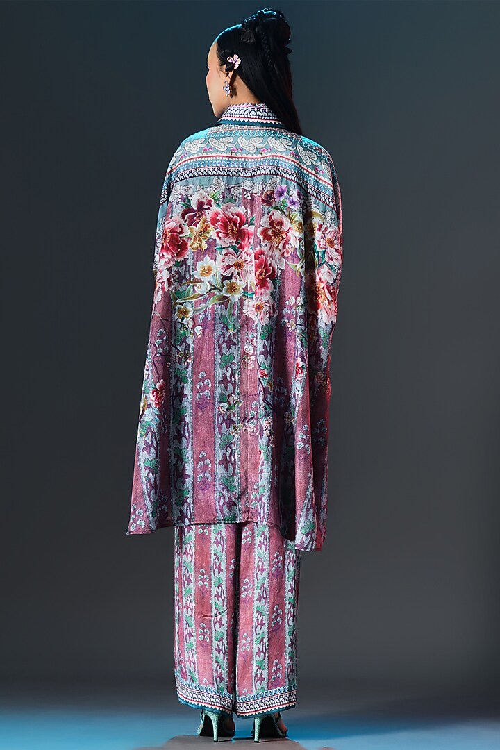 Brick & Aqua Modal Satin Circular Shirt by Rajdeep Ranawat at Pernia's Pop Up Shop