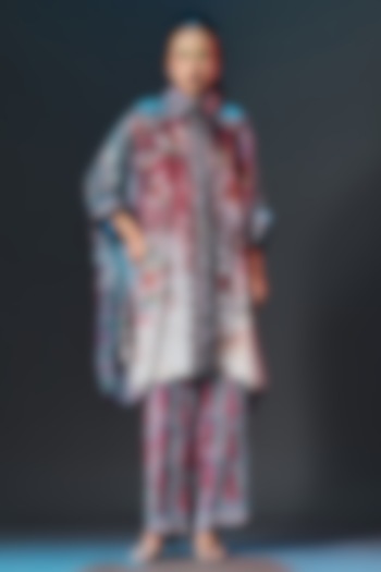 Brick & Aqua Modal Satin Printed Pants by Rajdeep Ranawat at Pernia's Pop Up Shop