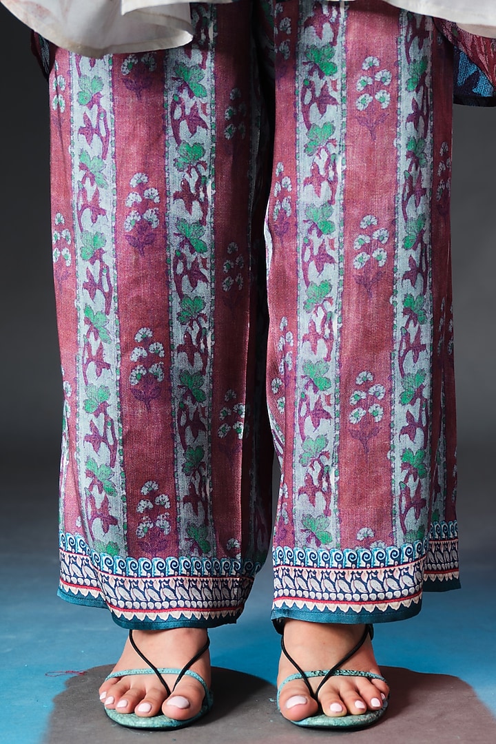 Brick & Aqua Modal Satin Printed Pants by Rajdeep Ranawat at Pernia's ...