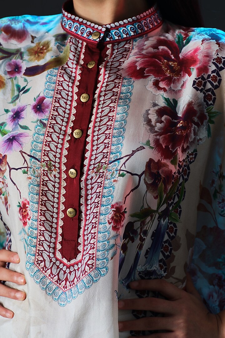 Beige & Caramel Silk Embroidered Tunic by Rajdeep Ranawat at Pernia's Pop Up Shop