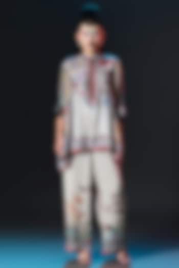 Beige & Caramel Modal Satin Printed Pants by Rajdeep Ranawat at Pernia's Pop Up Shop