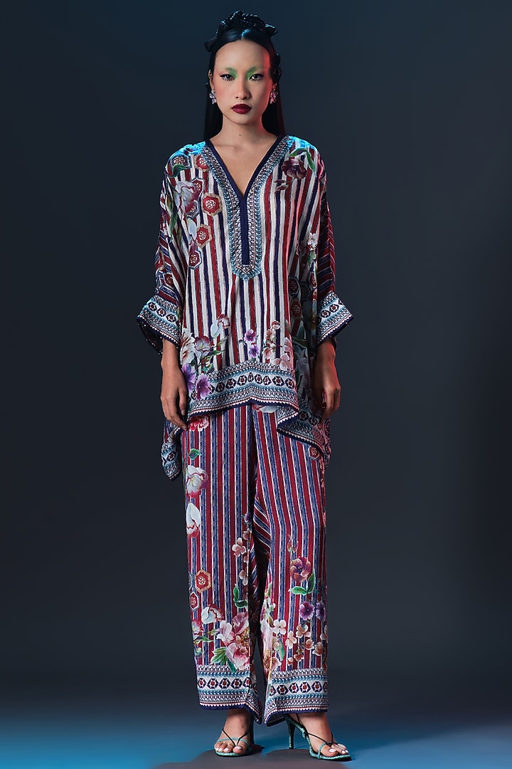 Multi-Colored Silk Striped V-Neck Tunic by Rajdeep Ranawat at Pernia's Pop Up Shop