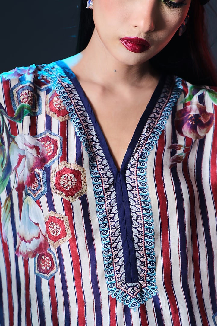 Multi-Colored Silk Striped V-Neck Tunic by Rajdeep Ranawat at Pernia's Pop Up Shop