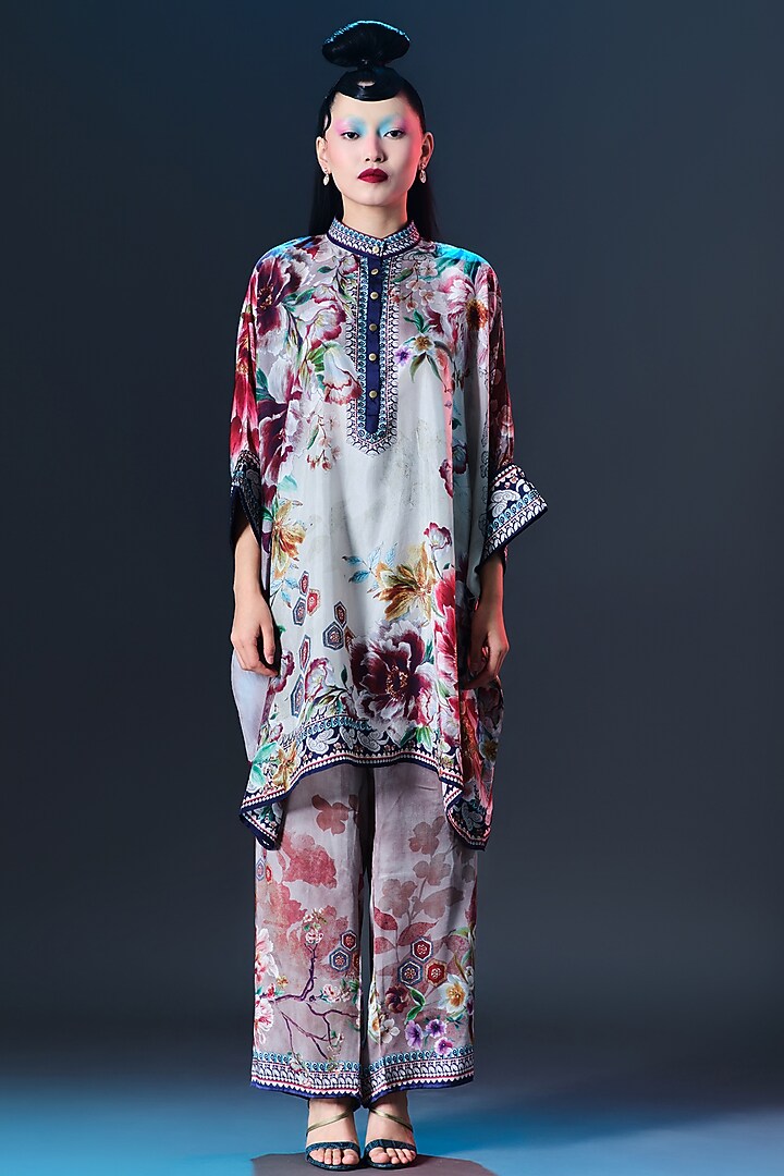 Beige Silk Embroidered Tunic by Rajdeep Ranawat at Pernia's Pop Up Shop