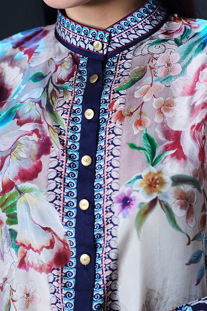 Beige Silk Embroidered Tunic by Rajdeep Ranawat at Pernia's Pop Up Shop
