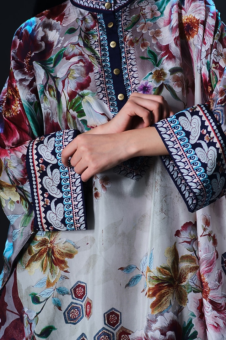 Beige Silk Embroidered Tunic by Rajdeep Ranawat at Pernia's Pop Up Shop