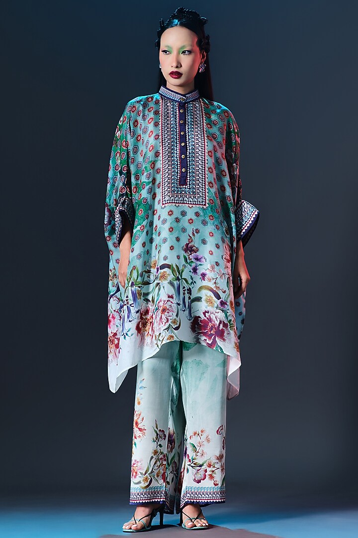 Mint Green Silk Embroidered Tunic by Rajdeep Ranawat at Pernia's Pop Up Shop