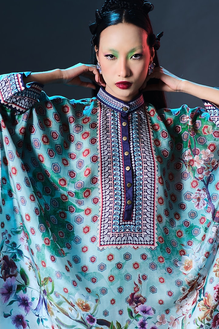 Mint Green Silk Embroidered Tunic by Rajdeep Ranawat at Pernia's Pop Up Shop
