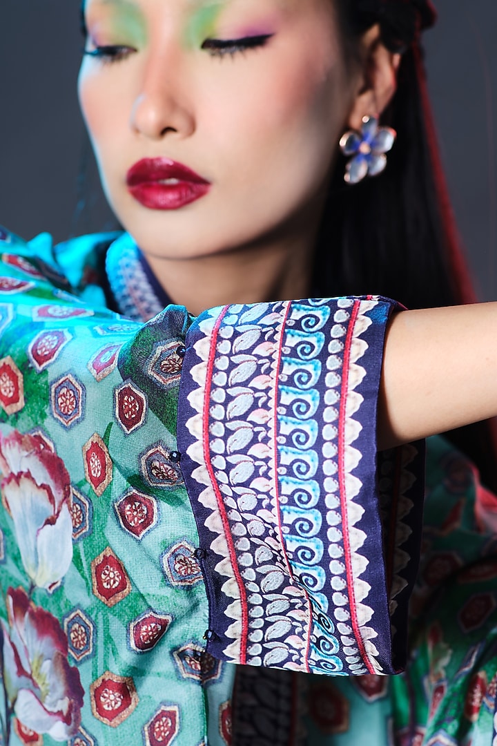 Mint Green Silk Embroidered Tunic by Rajdeep Ranawat at Pernia's Pop Up Shop