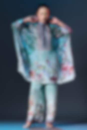 Mint Green Modal Satin Printed Pants by Rajdeep Ranawat at Pernia's Pop Up Shop