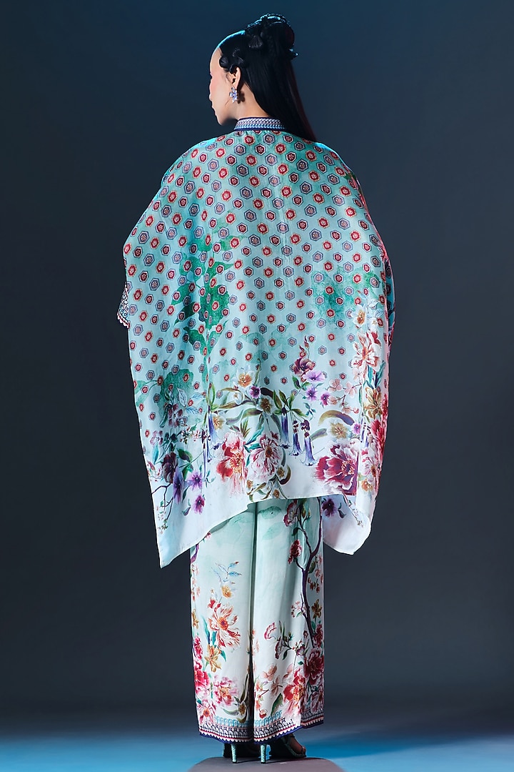 Mint Green Modal Satin Printed Pants by Rajdeep Ranawat at Pernia's Pop Up Shop