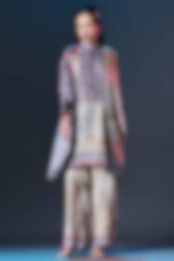 Lilac & Mocha Modal Satin Printed Pants by Rajdeep Ranawat at Pernia's Pop Up Shop