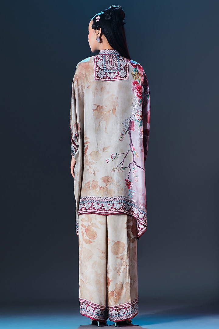 Lilac & Mocha Modal Satin Printed Pants by Rajdeep Ranawat at Pernia's Pop Up Shop