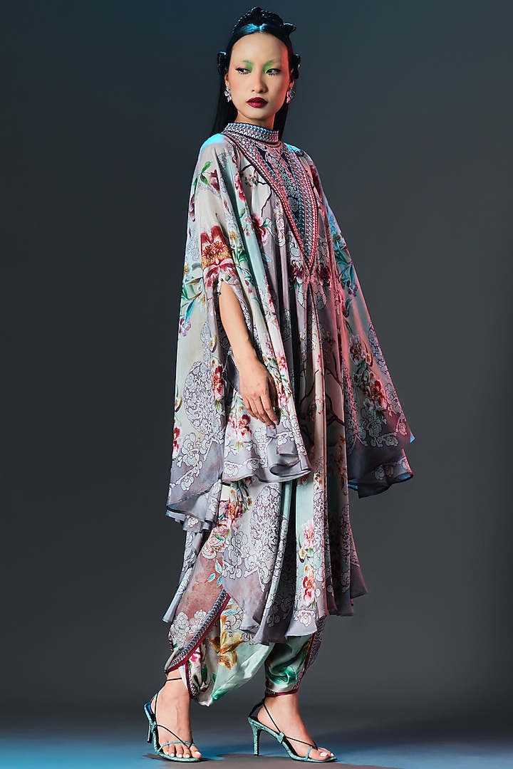 Beige & Sage Green Modal Satin Printed Dhoti Pants by Rajdeep Ranawat at Pernia's Pop Up Shop
