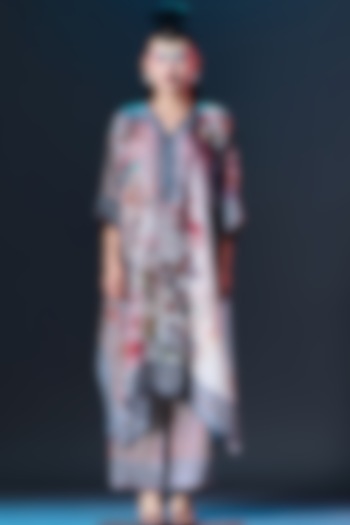 Brick Red Silk Striped Tunic by Rajdeep Ranawat at Pernia's Pop Up Shop