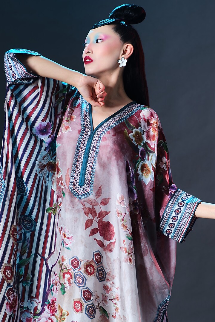Brick Red Silk Striped Tunic by Rajdeep Ranawat at Pernia's Pop Up Shop