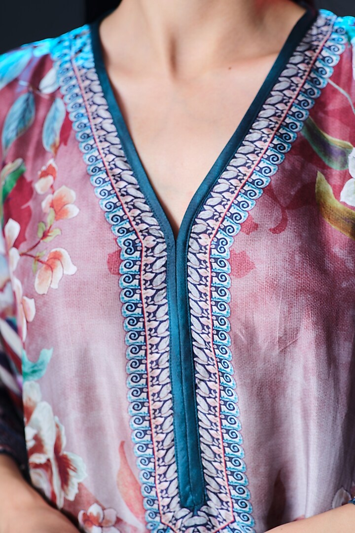 Brick Red Silk Striped Tunic by Rajdeep Ranawat at Pernia's Pop Up Shop
