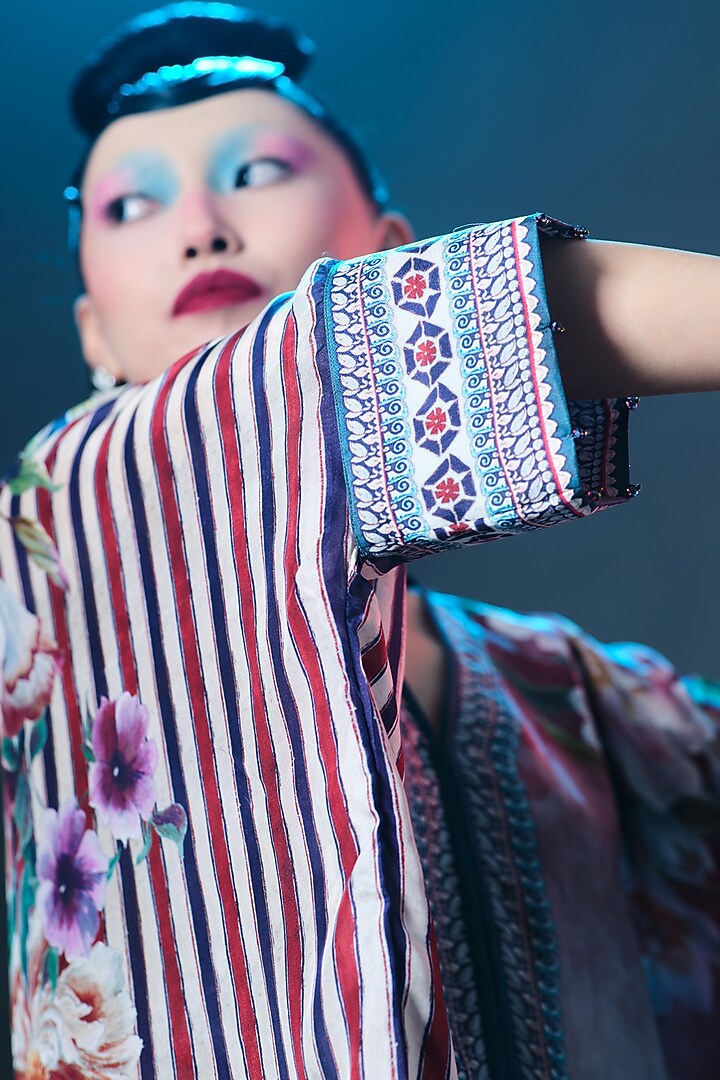 Brick Red Silk Striped Tunic by Rajdeep Ranawat at Pernia's Pop Up Shop