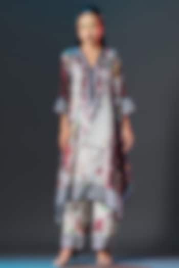 Beige & Maroon Silk V-Neck Tunic by Rajdeep Ranawat at Pernia's Pop Up Shop