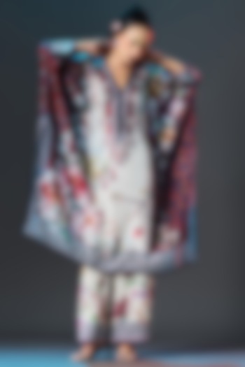 Beige & Maroon Modal Satin Printed Pants by Rajdeep Ranawat at Pernia's Pop Up Shop