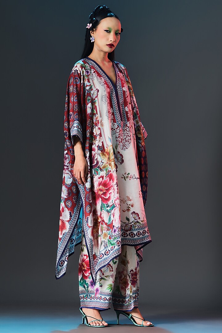 Beige & Maroon Modal Satin Printed Pants by Rajdeep Ranawat at Pernia's Pop Up Shop