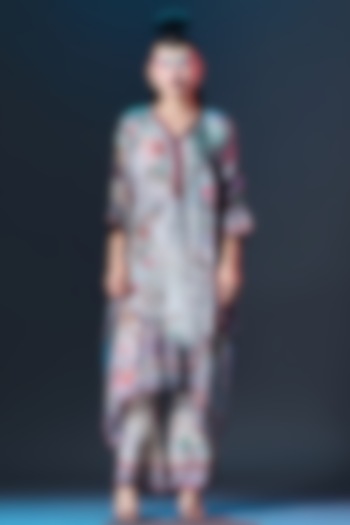 Beige & Sage Green Silk V-Neck Tunic by Rajdeep Ranawat at Pernia's Pop Up Shop