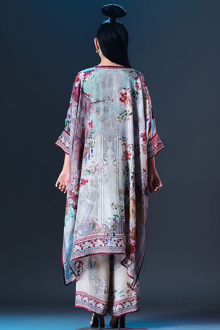 Beige & Sage Green Modal Satin Printed Pants by Rajdeep Ranawat at Pernia's Pop Up Shop