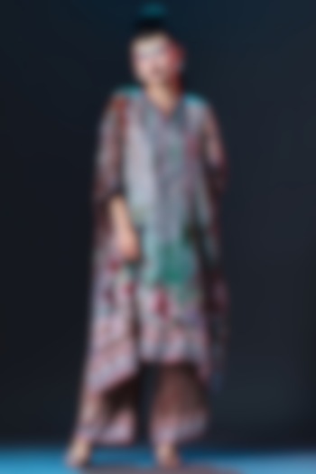 Caramel & Sage Green Silk V-Neck Tunic by Rajdeep Ranawat at Pernia's Pop Up Shop