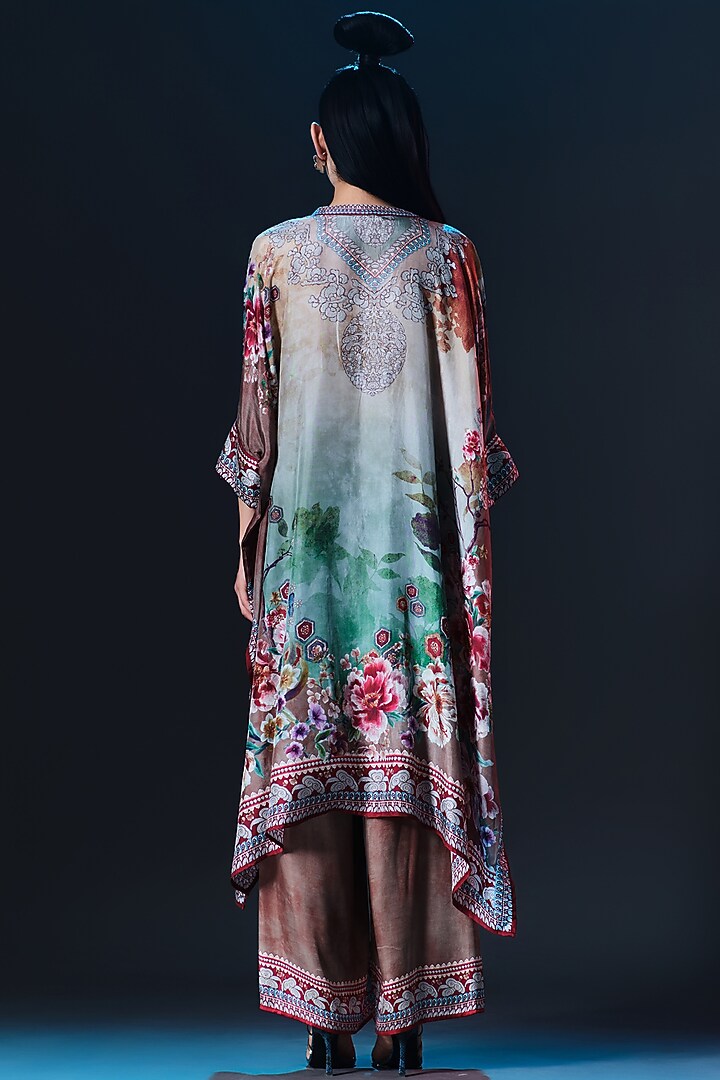 Caramel & Sage Green Silk V-Neck Tunic by Rajdeep Ranawat at Pernia's Pop Up Shop