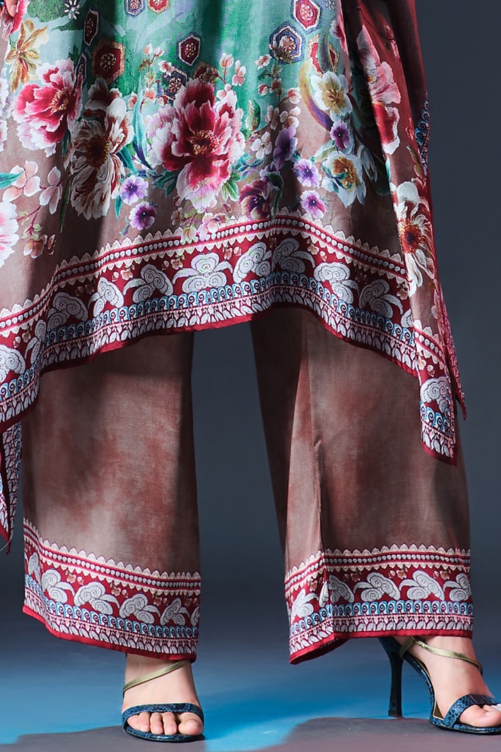 Caramel & Sage Green Modal Satin Printed Pants by Rajdeep Ranawat at Pernia's Pop Up Shop