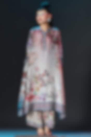 Brick Red & Beige Silk Flared Tunic by Rajdeep Ranawat at Pernia's Pop Up Shop