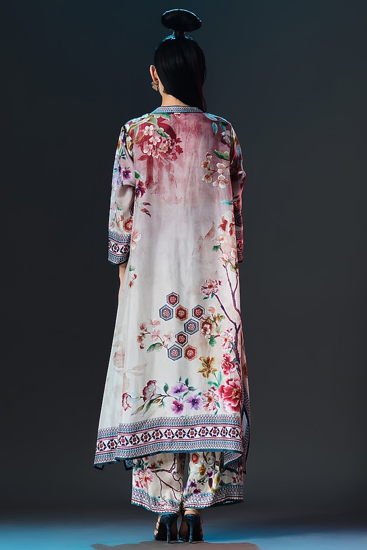 Brick Red & Beige Silk Flared Tunic by Rajdeep Ranawat at Pernia's Pop Up Shop